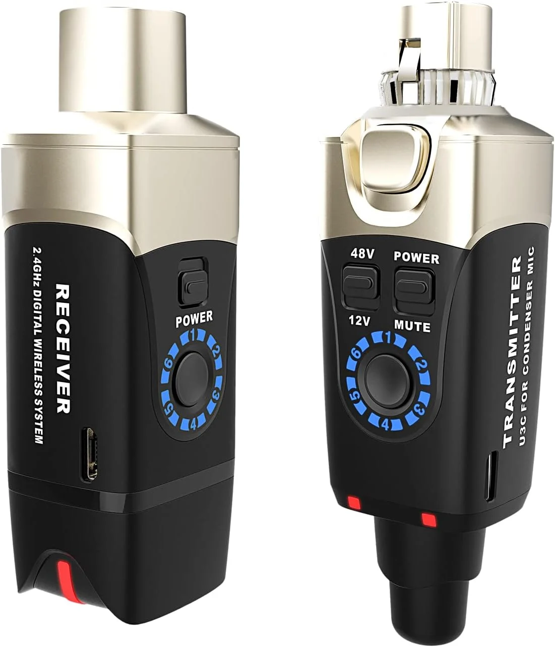 سیستم میکروفون بی سیم Xvive U3C 2.4G فرستنده گیرنده میکروفون XLR بی سیم برای میکروفون کندانسور، میکسر صدا، سیستم PA