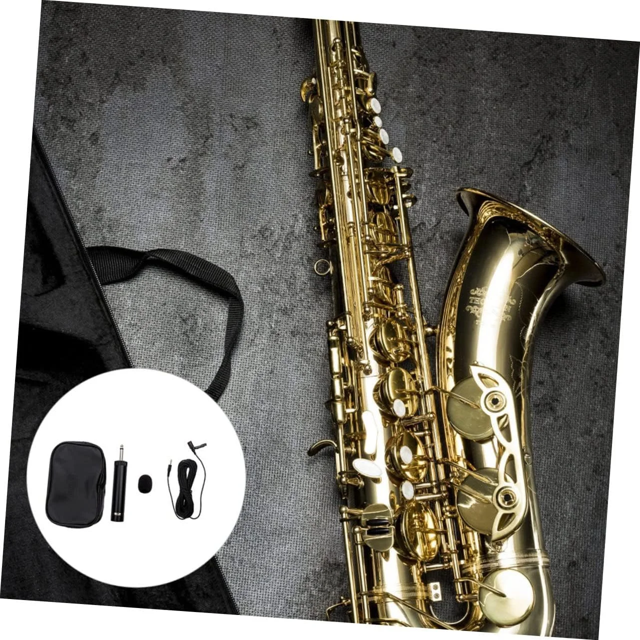 یک ست گیره میکروفون ساکسیفون YARNOW با کیف نگهداری، میکروفون کندانسور قابل حمل با کیفیت بالا برای اجراهای زنده و کابل برای استفاده انعطاف پذیر