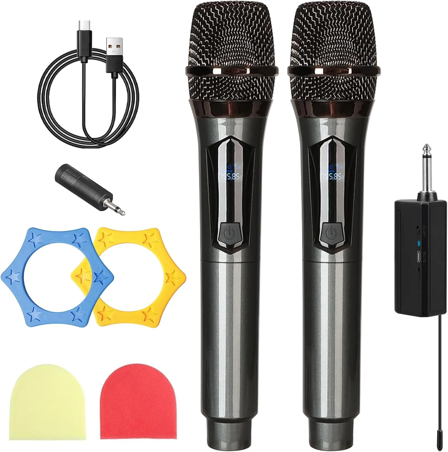 میکروفون بی‌سیم، 2 عدد میکروفون بی‌سیم با گیرنده قابل شارژ، ست میکروفون بی‌سیم، میکروفون بی‌سیم دوگانه، میکروفون بی‌سیم قابل شارژ برای مهمانی، آواز، کارائوکه، عروسی، سخنرانی
