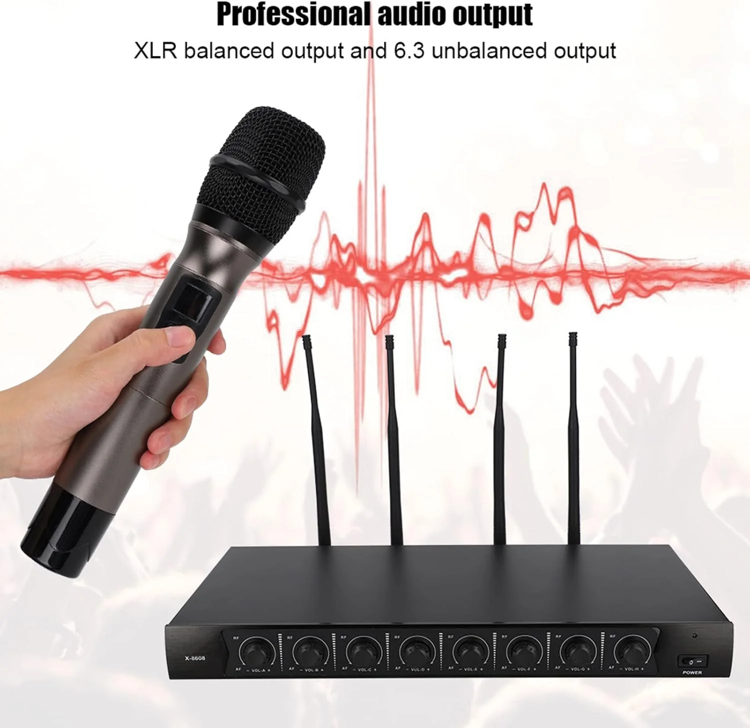 میکروفون بی سیم، UHF 700 مگاهرتز - 790 مگاهرتز مجموعه میکروفون کندانسور بی سیم حرفه ای با 8 میکروفون دستی برای مهمانی، کلیسا، کارائوکه، جلسات، عروسی ها و غیره (EU) میکروفون بی سیم، UHF 700 مگاهرتز - 790 مگاهرتز مجموعه میکروفون کندانسور بی سیم حرفه ای با 8 میکروفون دستی برای مهمانی، کلیسا، کارائوکه، جلسات، عروسی ها و غیره (EU)