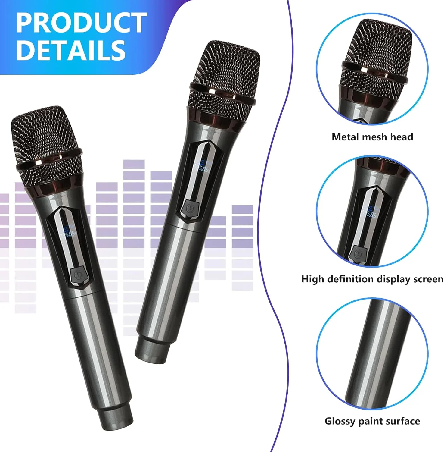 میکروفون بی‌سیم، 2 عدد میکروفون بی‌سیم با گیرنده قابل شارژ، ست میکروفون بی‌سیم، میکروفون بی‌سیم دوگانه، میکروفون بی‌سیم قابل شارژ برای مهمانی، آواز، کارائوکه، عروسی، سخنرانی