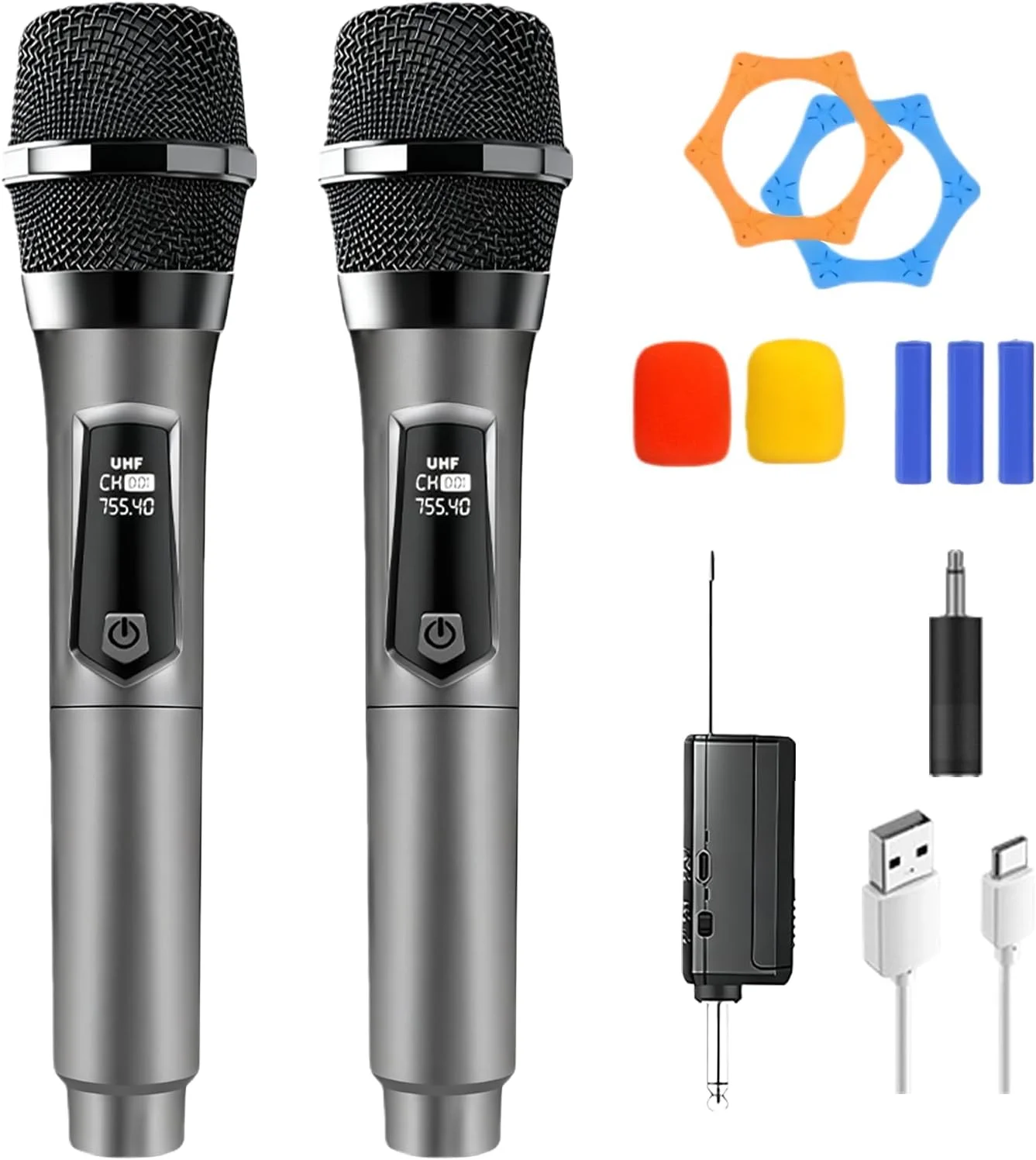 میکروفون بی سیم، میکروفون کارائوکه، میکروفون دوگانه بی سیم، مجموعه میکروفون بی سیم دستی قابل شارژ برای آواز خواندن کارائوکه، عروسی، دی جی، مهمانی، سخنرانی، کلیسا، تدریس