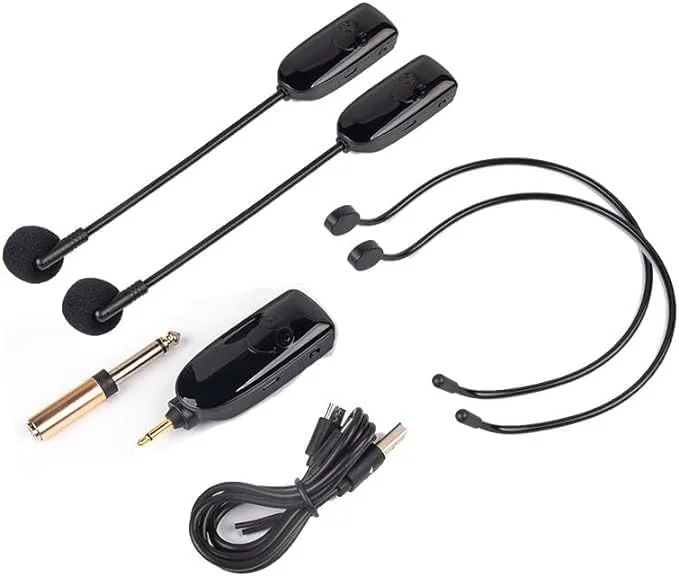 سیستم میکروفون بی‌سیم برای 2 نفر، HUACAM 2.4G هدست بی‌سیم دوگانه و دستی 2 در 1، برد 48.8 متری برای تقویت‌کننده صدا، بلندگوهای صحنه، معلمان، راهنمایان تور، مربیان تناسب اندام