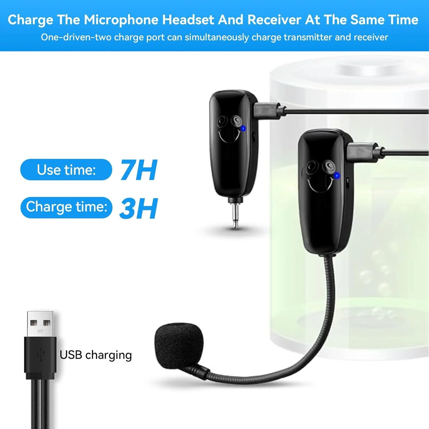 سیستم میکروفون بی‌سیم برای 2 نفر، HUACAM 2.4G هدست بی‌سیم دوگانه و دستی 2 در 1، برد 48.8 متری برای تقویت‌کننده صدا، بلندگوهای صحنه، معلمان، راهنمایان تور، مربیان تناسب اندام