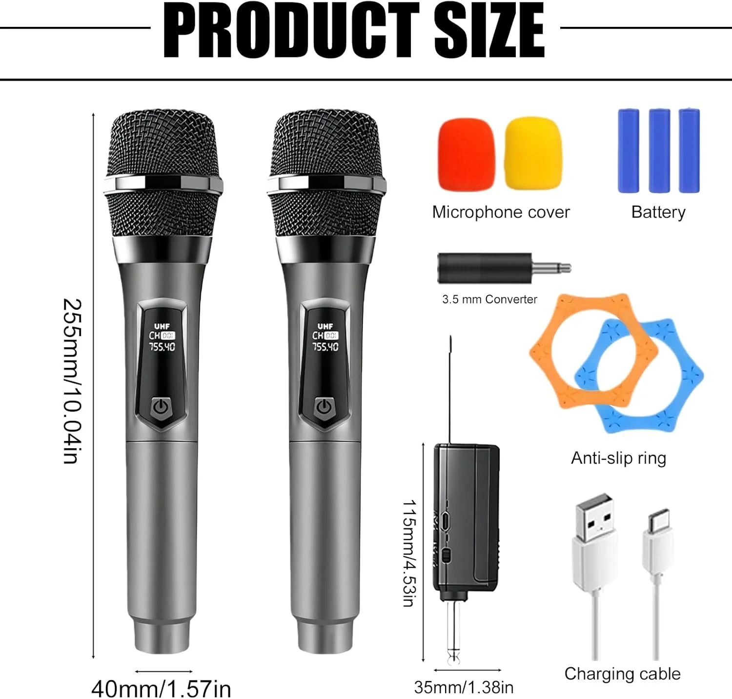 میکروفون بی سیم، میکروفون کارائوکه، میکروفون دوگانه بی سیم، مجموعه میکروفون بی سیم دستی قابل شارژ برای آواز خواندن کارائوکه، عروسی، دی جی، مهمانی، سخنرانی، کلیسا، تدریس