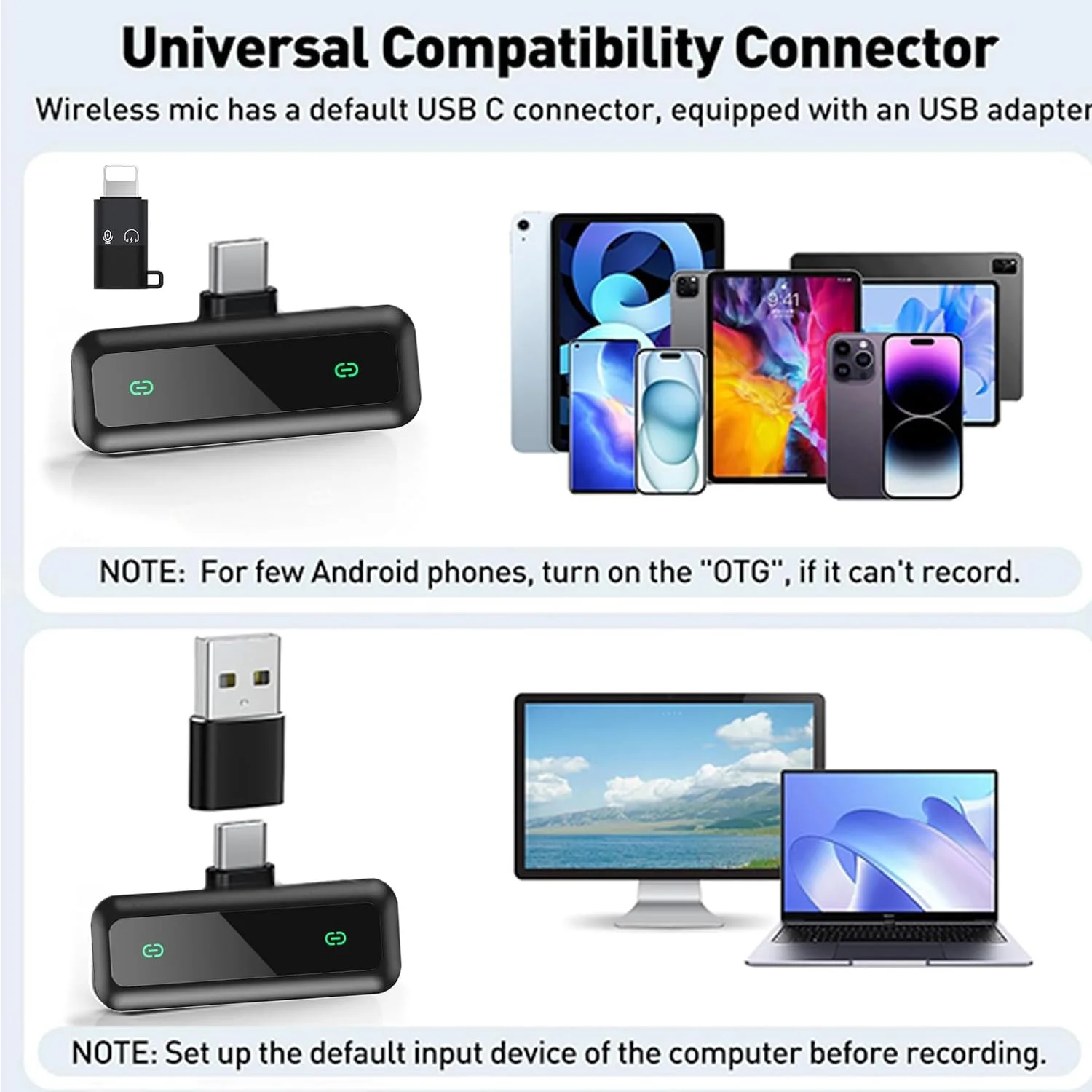 میکروفون یقه ای بی سیم برای دستگاه های اندروید/آیفون/کامپیوتر/لپ تاپ - میکروفون کوچک یقه ای حرفه ای با قابلیت حذف نویز برای ضبط صدا، میکروفون گیره ای، میکروفون همه جهته برای ضبط ویدیو، تیک تاک، ولاگ، یوتیوب