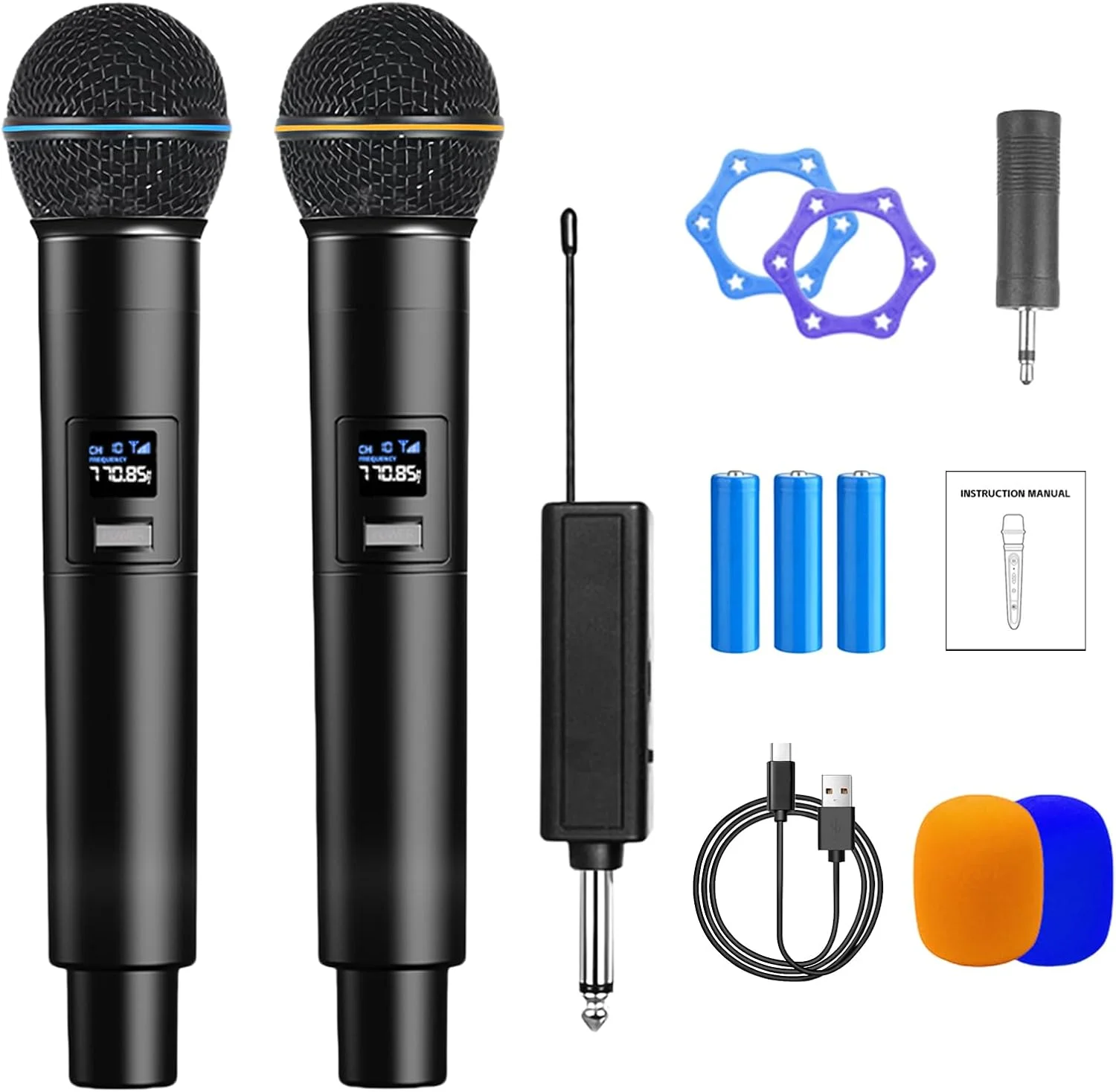 میکروفون بی سیم Vegena با گیرنده قابل شارژ، میکروفون بی سیم دوگانه، ست میکروفون بی سیم، میکروفون بی سیم قابل شارژ برای مهمانی، عروسی، سخنرانی، آواز، کارائوکه