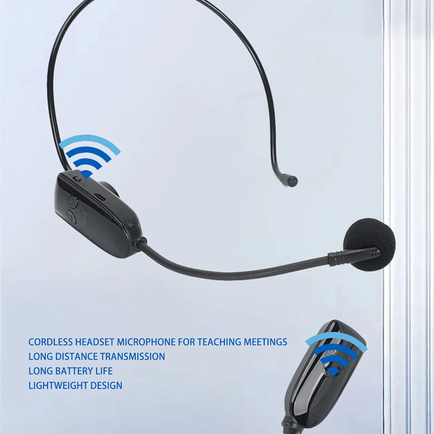 هدست میکروفون بی‌سیم 2.4G، برد 25 متری، 15 ساعت زمان کار، میکروفون هدست UHF، میکروفون هدست بی‌سیم برای تدریس، ضبط صدا