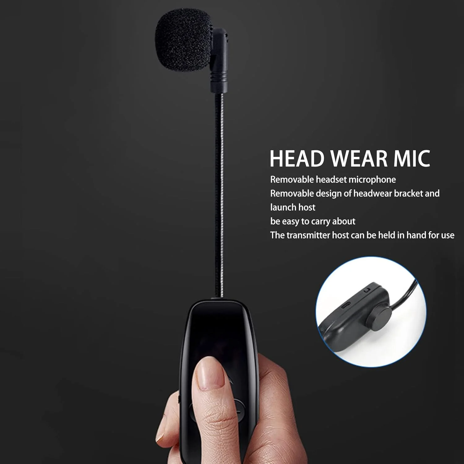 هدست میکروفون بی‌سیم 2.4G، برد 25 متری، 15 ساعت زمان کار، میکروفون هدست UHF، میکروفون هدست بی‌سیم برای تدریس، ضبط صدا