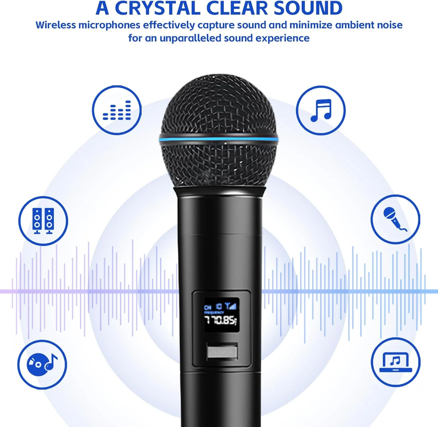 میکروفون بی سیم Vegena با گیرنده قابل شارژ، میکروفون بی سیم دوگانه، ست میکروفون بی سیم، میکروفون بی سیم قابل شارژ برای مهمانی، عروسی، سخنرانی، آواز، کارائوکه