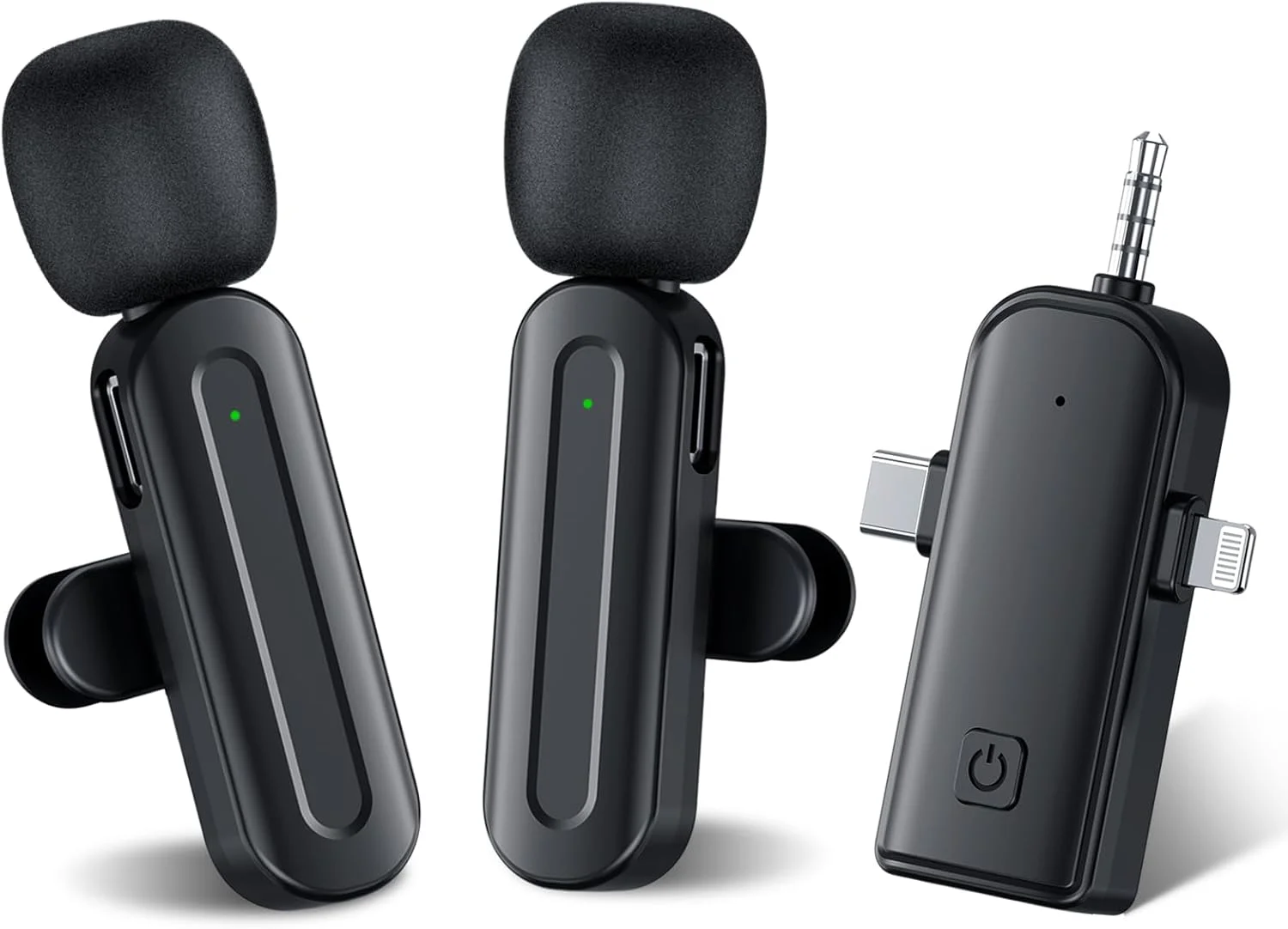 ست میکروفون یقه ای بی سیم سازگار با آیفون | میکروفون کوچک با قابلیت حذف نویز برای یوتیوب، تیک تاک، ولاگ و ضبط ویدیو (2 عدد میکروفون + گیرنده، 8 ساعت عمر باتری)