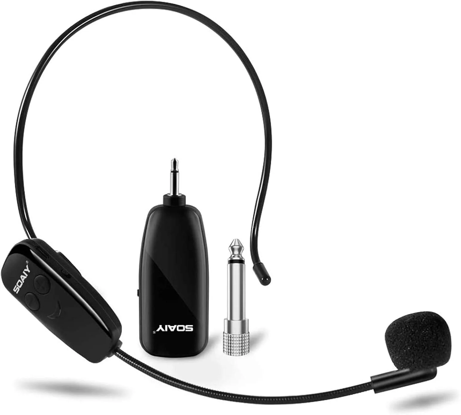 میکروفون هدست بی سیم 2 در 1 UHF قابل شارژ 50 متری با پلاگین 6.35 میلی متری و 3.5 میلی متری برای تقویت کننده صدا، سیستم PA کارائوکه، کنفرانس ها، آموزش، سخنرانی، کلاس های تناسب اندام و راهنمای سفر