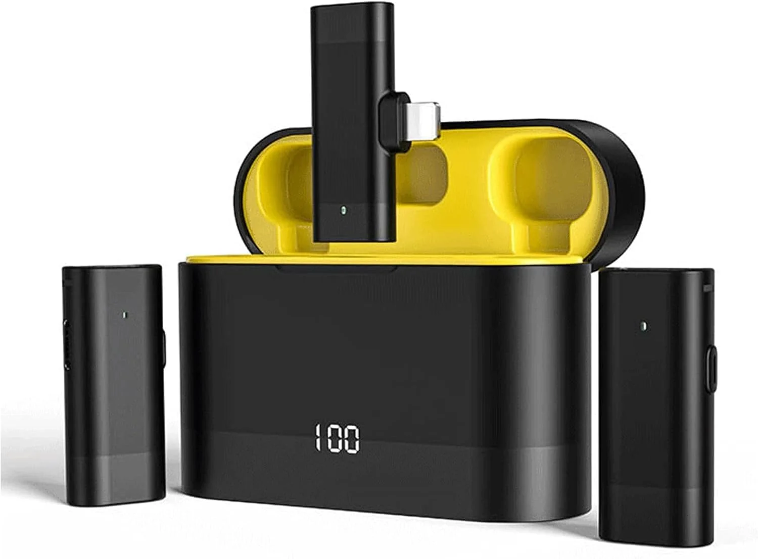 میکروفون یقه‌ای بی‌سیم برای آیفون، میکروفون بی‌سیم با حذف نویز فعال با برد 50 متری، عمر باتری 8 ساعته، فوق‌العاده کوچک و قابل حمل