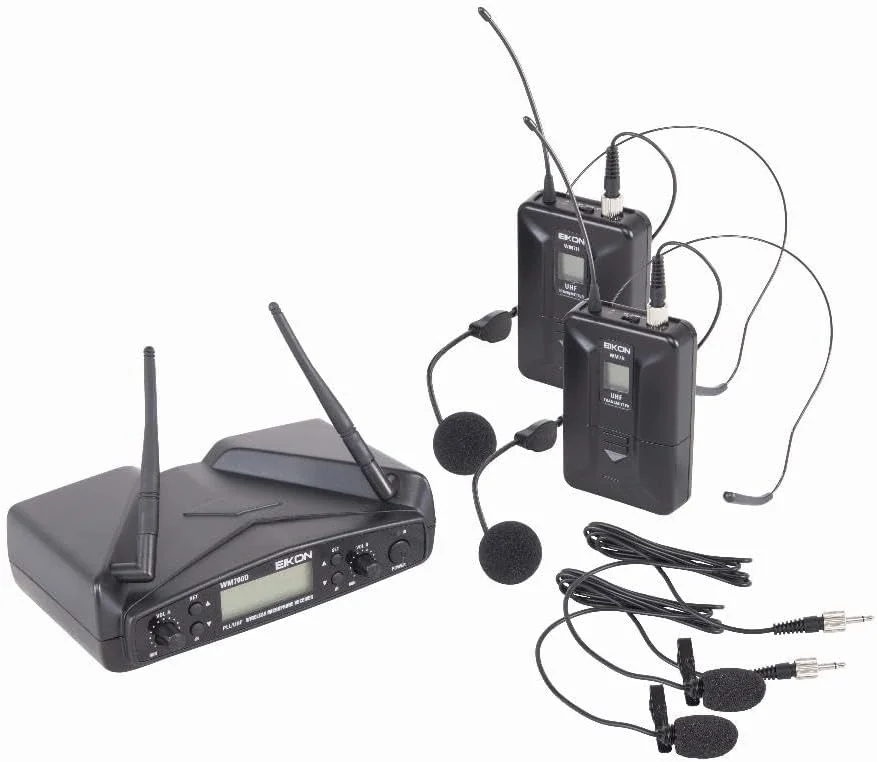 میکروفون بی‌سیم دوگانه Proel EIKON WM700DH با هدست برای کارائوکه، آواز و اجرای زنده، مشکی