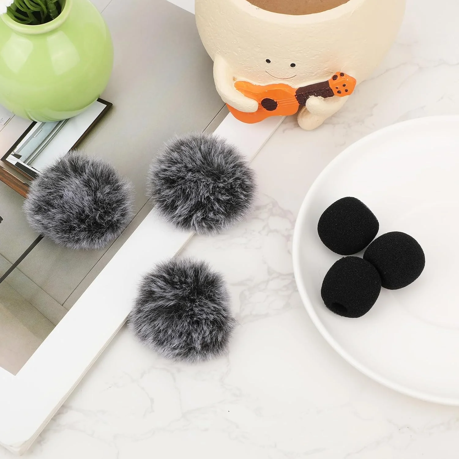 6 عدد روکش میکروفون، 3 عدد روکش میکروفون خزدار و 3 عدد روکش میکروفون فومی، محافظ باد میکروفون برای میکروفون های یقه ای