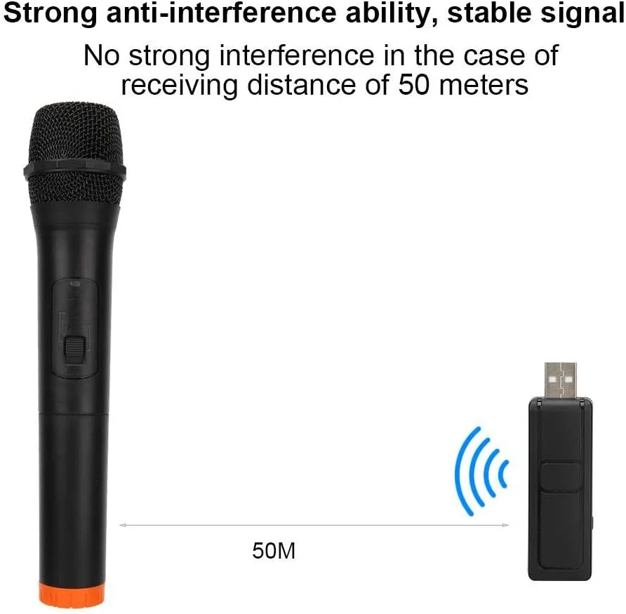میکروفون - میکروفون بی سیم UKW برای آواز خواندن و صحبت کردن، اتصال آسان و سریع، قابلیت ضد تداخل، میکروفون دستی USB