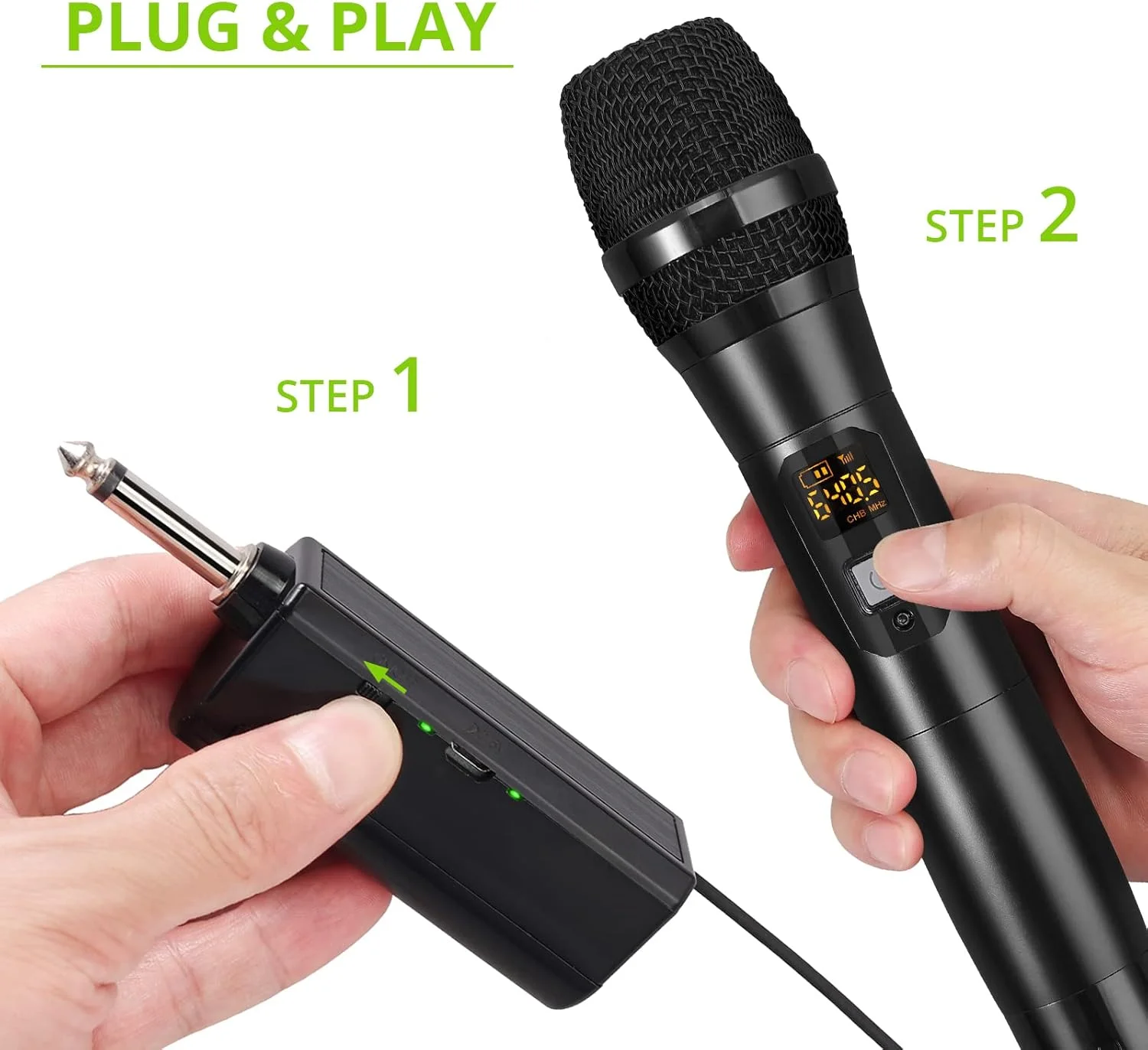 میکروفون بی سیم LiNKFOR UHF سیستم میکروفون دینامیک دوگانه با گیرنده قابل شارژ، برای ماشین های کارائوکه، دی جی، آواز، کلیسا، عروسی، بلندگوها، تقویت کننده، سیستم های PA