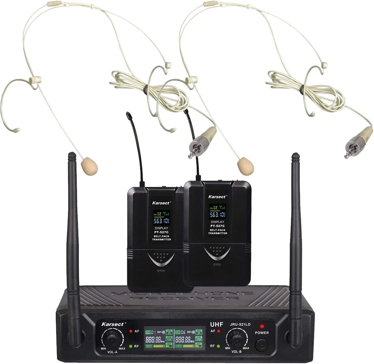 ست میکروفون بی سیم Karsect JRU-521LD / PT-527C / HT-3A با 2 هدست ظریف