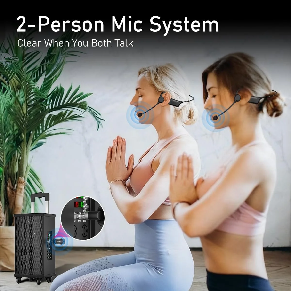 میکروفون ورزشی بی‌سیم ضدآب KIMAFUN IP67، میکروفون هدست ارگونومیک سبک وزن 2.4G برای استخر، ورزش، یوگا، باشگاه، تدریس، سخنرانی، لپ‌تاپ، تبلت برای 2 نفر، GWP92