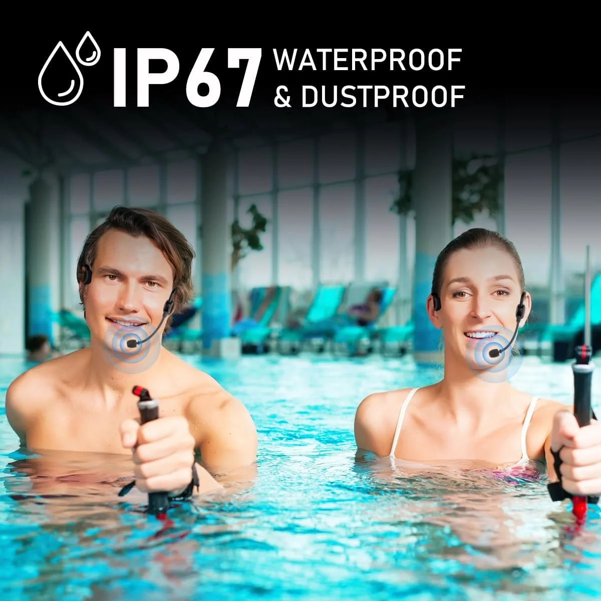 میکروفون ورزشی بی‌سیم ضدآب KIMAFUN IP67، میکروفون هدست ارگونومیک سبک وزن 2.4G برای استخر، ورزش، یوگا، باشگاه، تدریس، سخنرانی، لپ‌تاپ، تبلت برای 2 نفر، GWP92