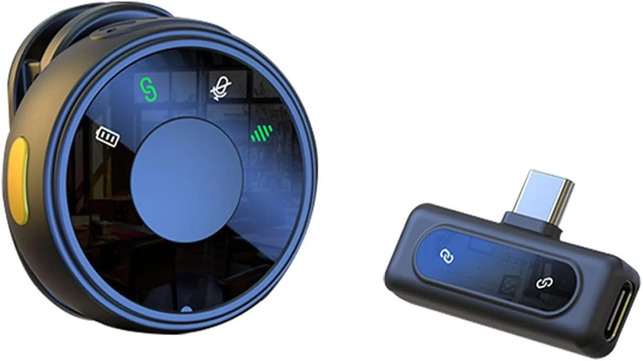 میکروفون بی‌سیم Irfora دوگانه - گیره/نگهدارنده میکروفون - اتصال آسان - کاهش نویز بدون تأخیر - گیرنده Type-C با یک میکروفون Di شکل برای تلفن همراه