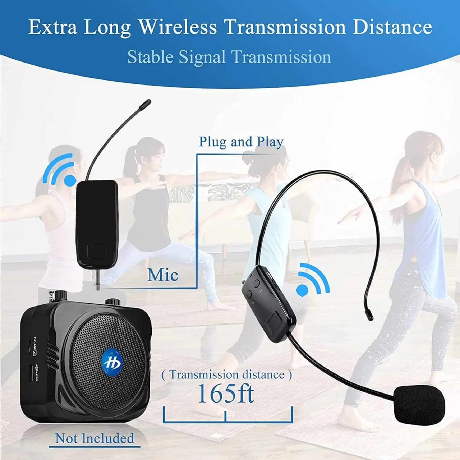 میکروفون هدست بی سیم، میکروفون UHF بی سیم حرفه ای انتقال پایدار 50 متری، میکروفون هدست و دستی 2 در 1 برای مربی تناسب اندام، معلم، آواز خواندن، تقویت کننده، سیستم PA