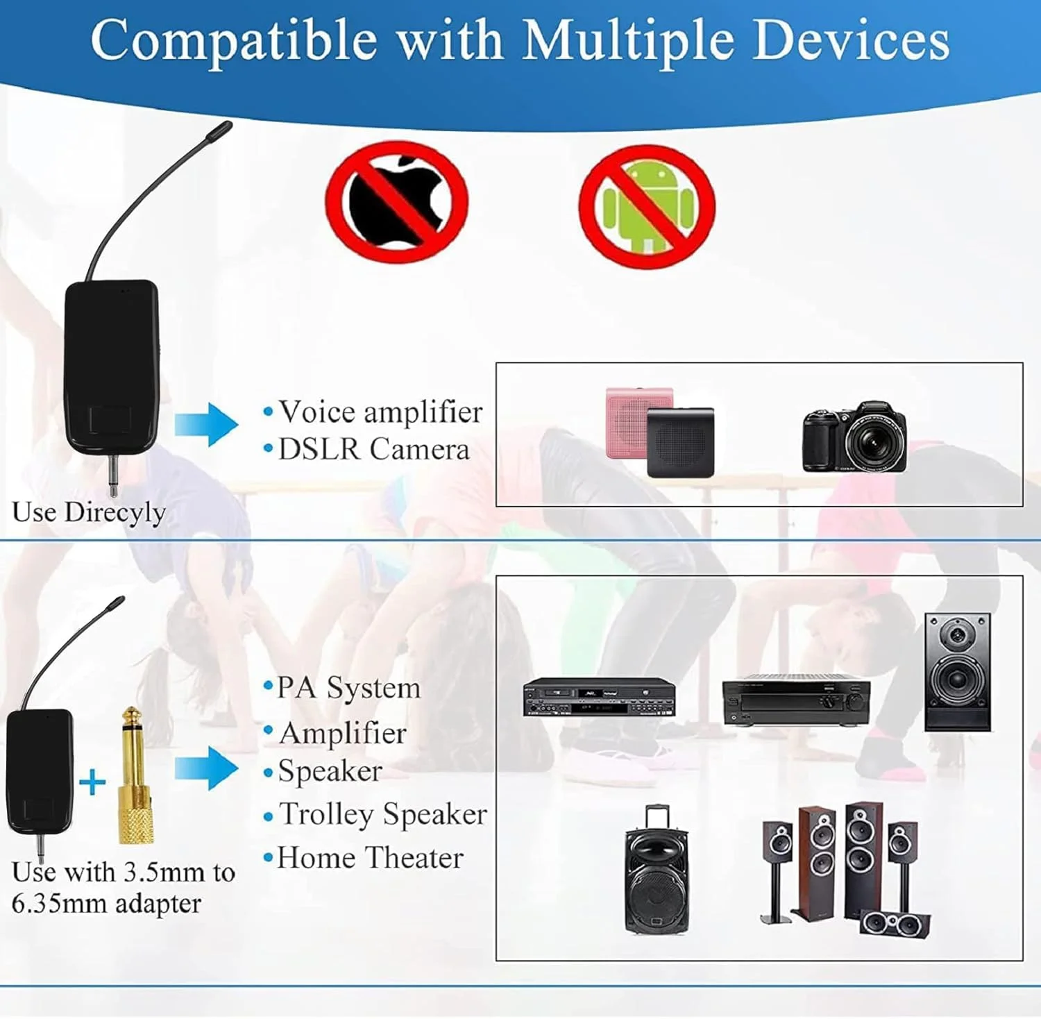میکروفون هدست بی سیم، میکروفون UHF بی سیم حرفه ای انتقال پایدار 50 متری، میکروفون هدست و دستی 2 در 1 برای مربی تناسب اندام، معلم، آواز خواندن، تقویت کننده، سیستم PA