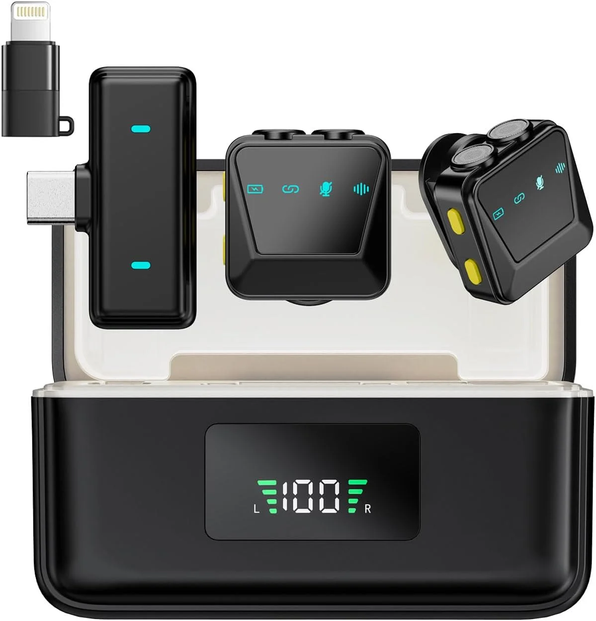 میکروفون یقه‌ای بی‌سیم برای گوشی‌های آیفون/اندروید و کامپیوتر، میکروفون گیره‌ای بی‌سیم با قابلیت حذف نویز برای پخش زنده، ضبط ویدیو، مصاحبه، یوتیوب، تیک‌تاک و ولاگ