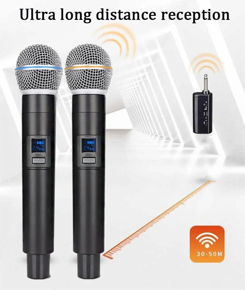 میکروفون بیسیم، میکروفون دستی، فلزی، سیستم میکروفون دستی بیسیم با گیرنده قابل شارژ، مناسب برای کارائوکه، آواز، مهمانیها، عروسیها، دیجی، سخنرانی، 60 متر، HDMIC-5802 میکروفون بیسیم، میکروفون دستی، فلزی، سیستم میکروفون دستی بیسیم با گیرنده قابل شارژ، مناسب برای کارائوکه، آواز، مهمانیها، عروسیها، دیجی، سخنرانی، 60 متر، HDMIC-5802