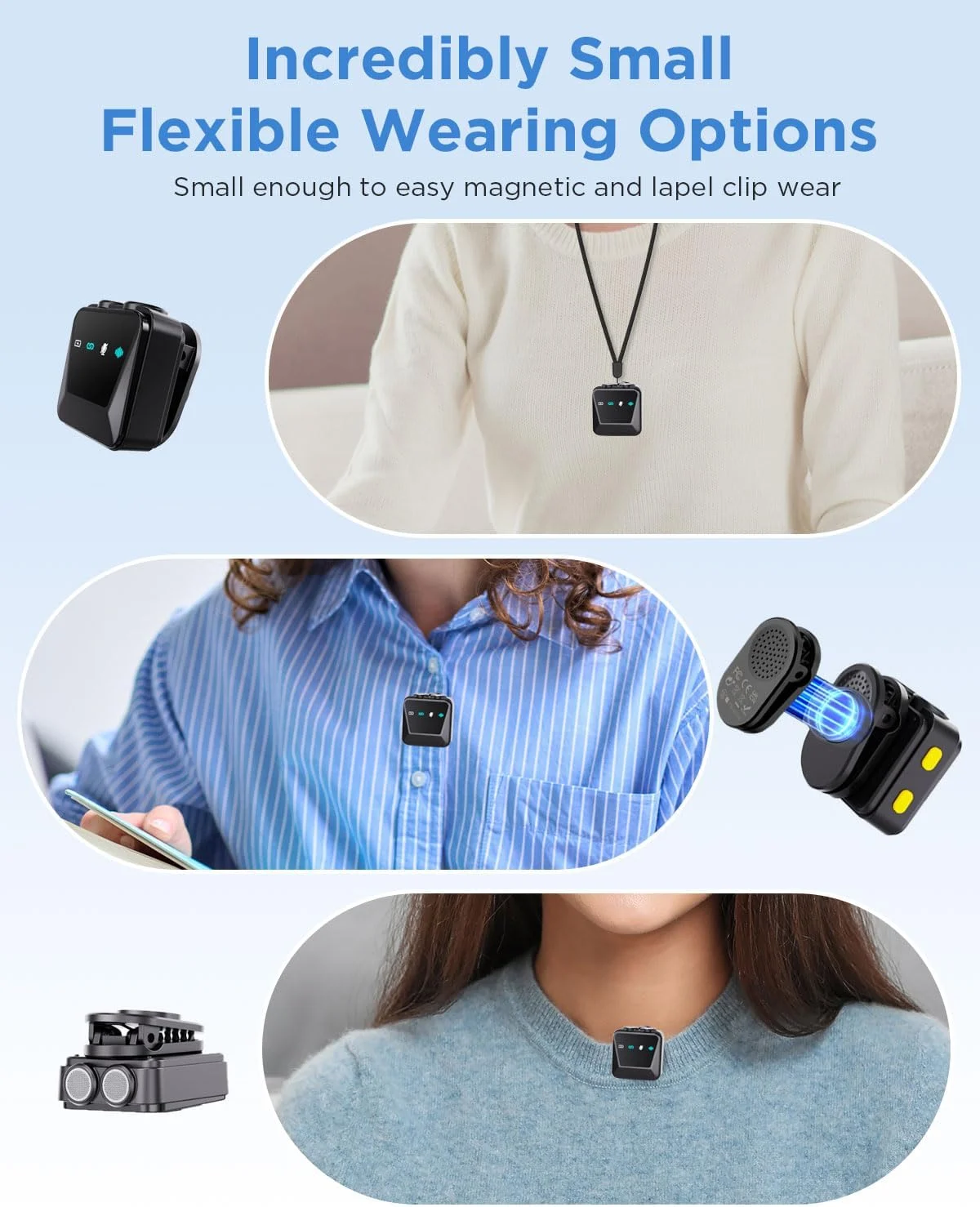 میکروفون یقه‌ای بی‌سیم برای گوشی‌های آیفون/اندروید و کامپیوتر، میکروفون گیره‌ای بی‌سیم با قابلیت حذف نویز برای پخش زنده، ضبط ویدیو، مصاحبه، یوتیوب، تیک‌تاک و ولاگ