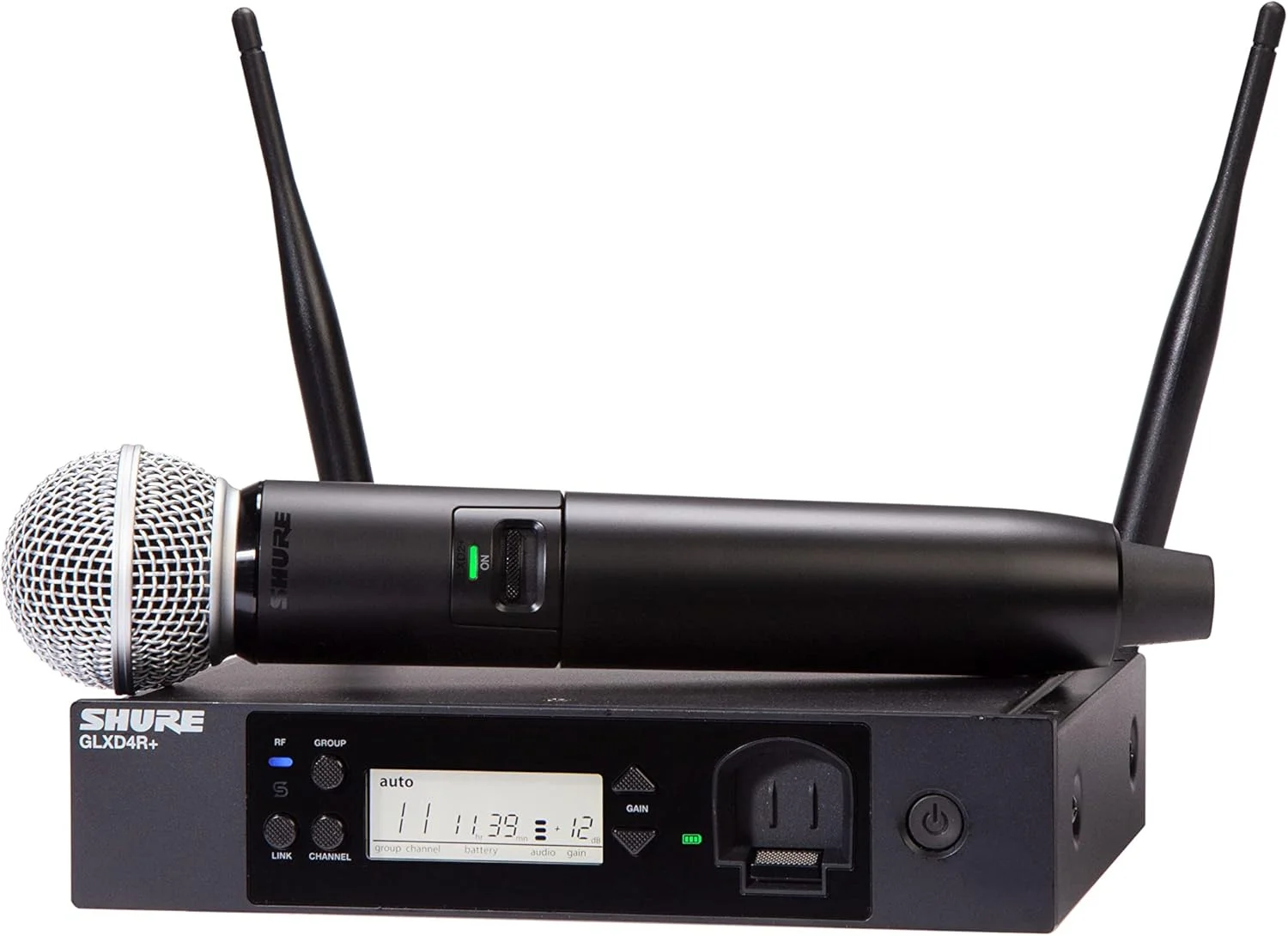 سیستم میکروفون بی‌سیم شور مدل GLXD24R+/SM58 با شارژدهی 12 ساعته