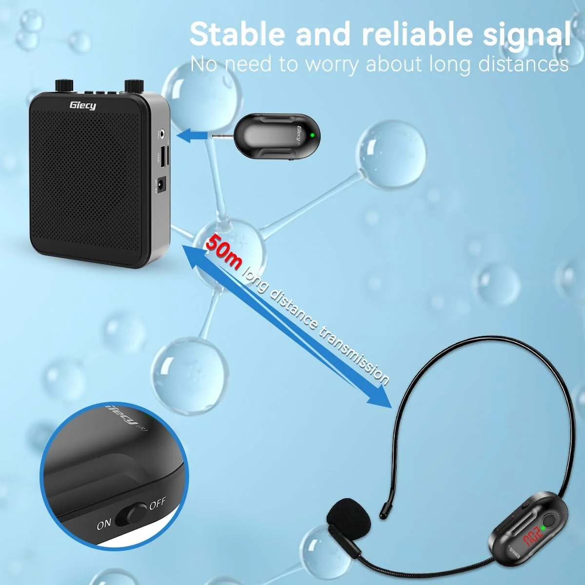 هدست میکروفون بی سیم، سیستم میکروفون هدست رادیویی UHF میکروفون قابل شارژ و گیرنده بی سیم برای تقویت کننده صدا، سیستم PA، معلمان، راهنمایان تور، اتوبوس های مسافرتی