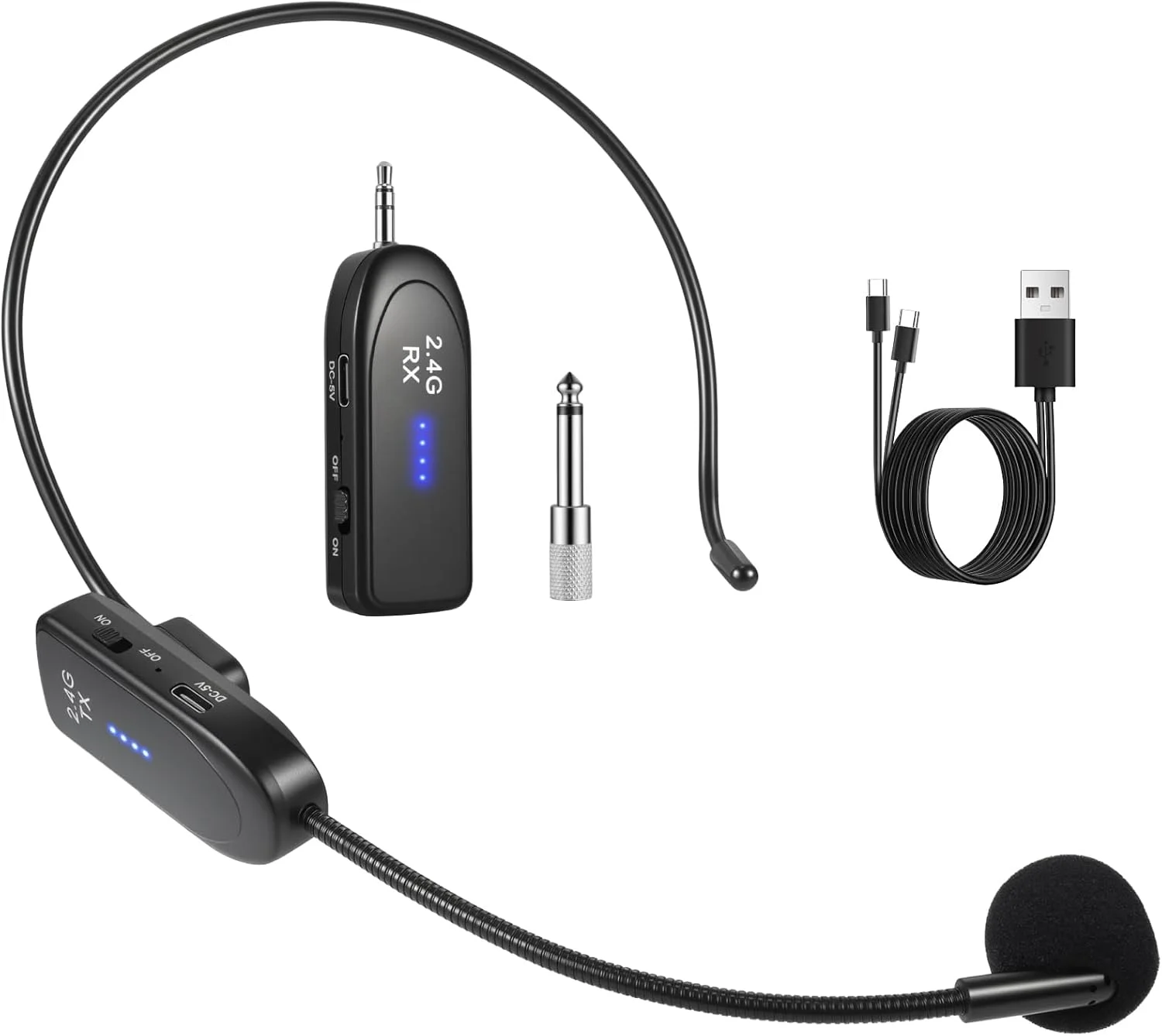 سیستم میکروفون هدست 2.4 گیگاهرتز: هدست و میکروفون دستی در یک دستگاه، با جک های 3.5 میلی متری و 6.35 میلی متری. ایده آل برای سیستم های PA، تقویت کننده های صدا، میکسرها، مناسب برای مهمانی