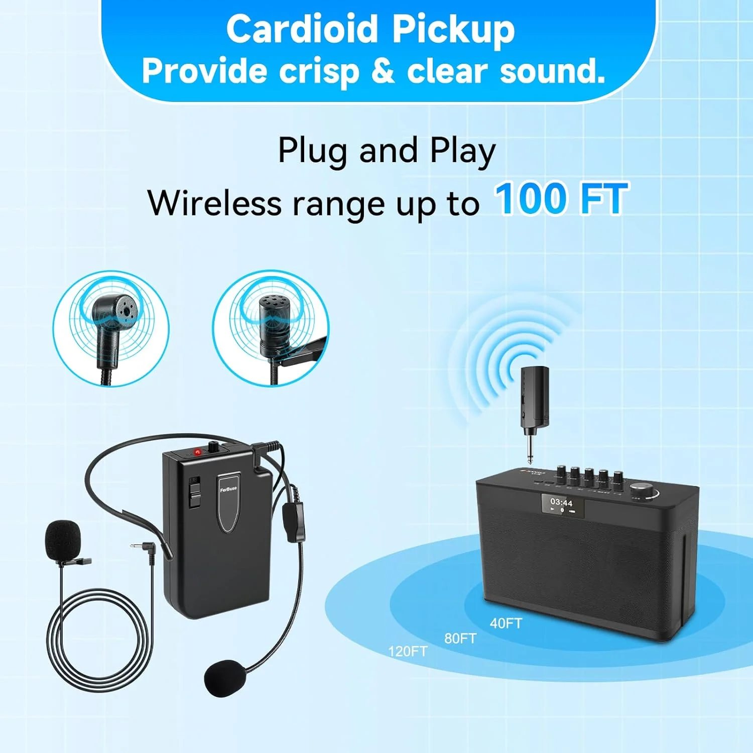 سیستم میکروفون بی‌سیم با میکروفون هدست و میکروفون یقه‌ای، ست میکروفون بی‌سیم قابل حمل، مینی گیرنده برای دستگاه کارائوکه