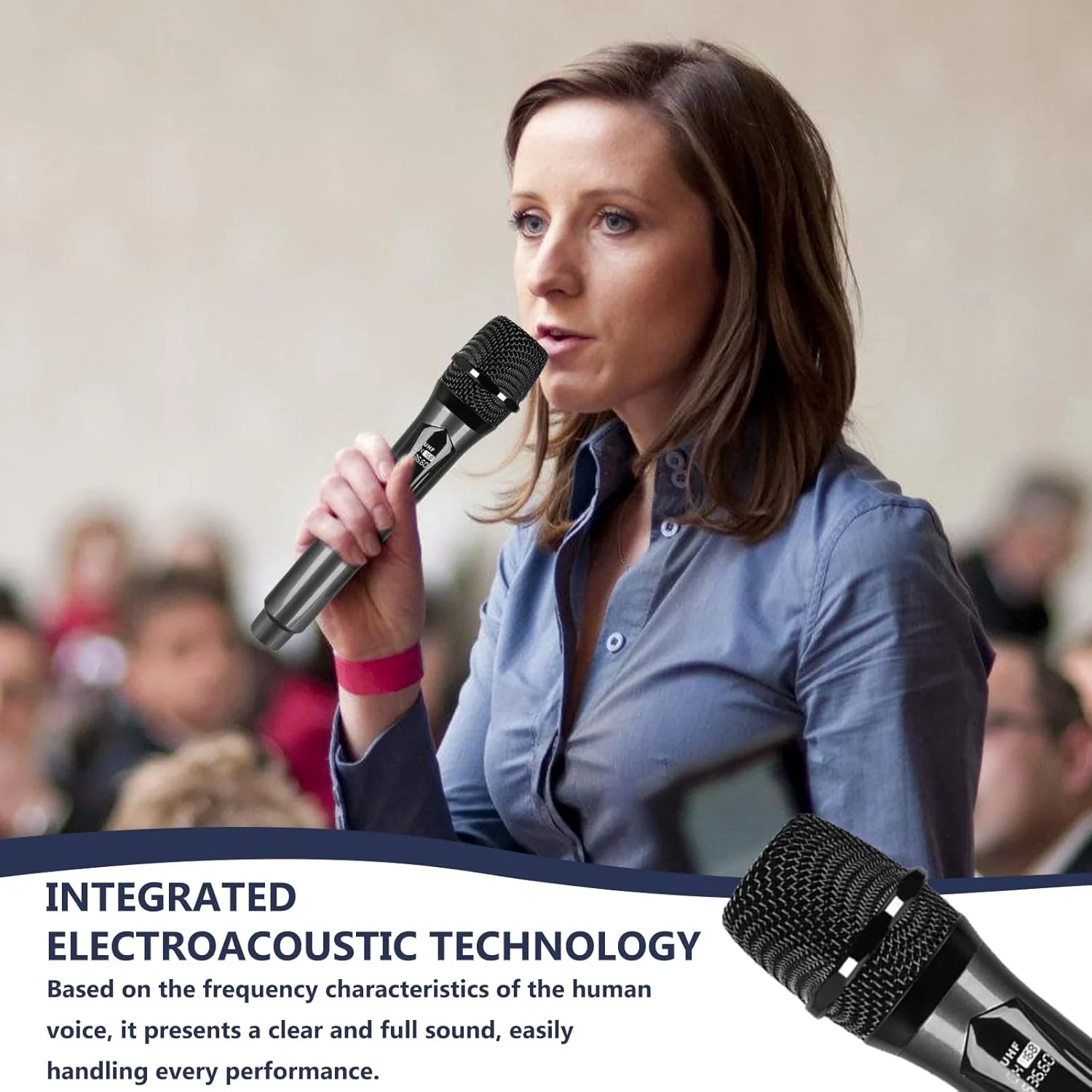 میکروفون بی‌سیم دوگانه، ست میکروفون بی‌سیم با گیرنده قابل شارژ - برد 60 متری، اتصال آسان، صدای شفاف برای کارائوکه، عروسی، مهمانی، سخنرانی، آواز