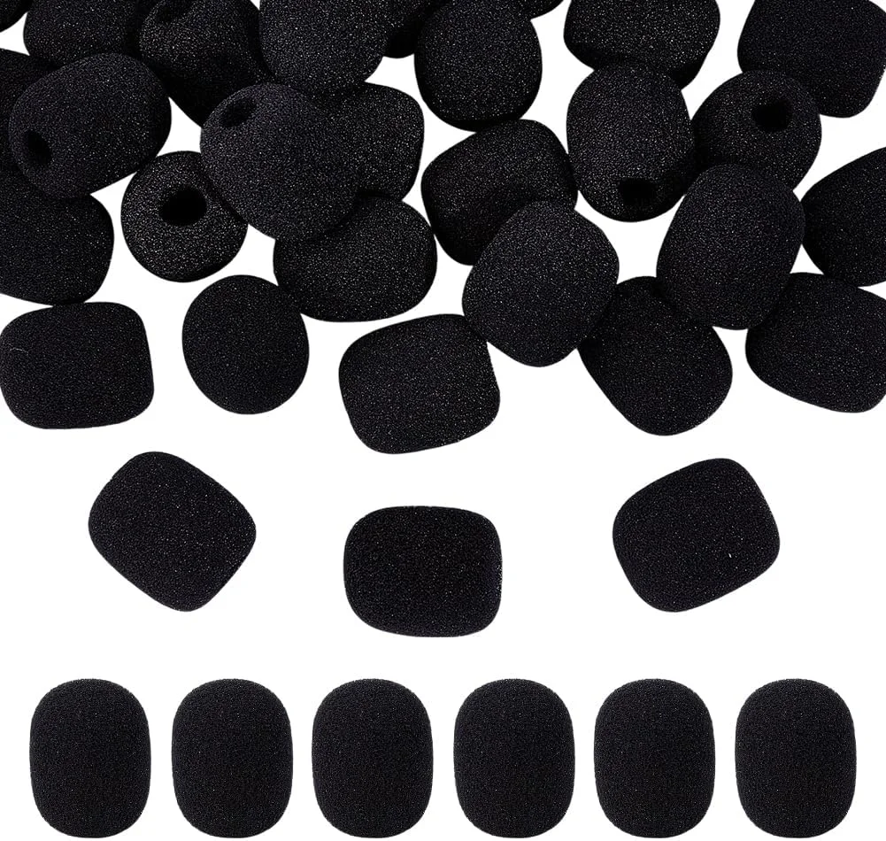 60 عدد روکش اسفنجی میکروفون کوچک، مشکی، بیضی شکل، محافظ باد میکروفون فوم، روکش های مختلف میکروفون، لوازم جانبی برای آلات موسیقی