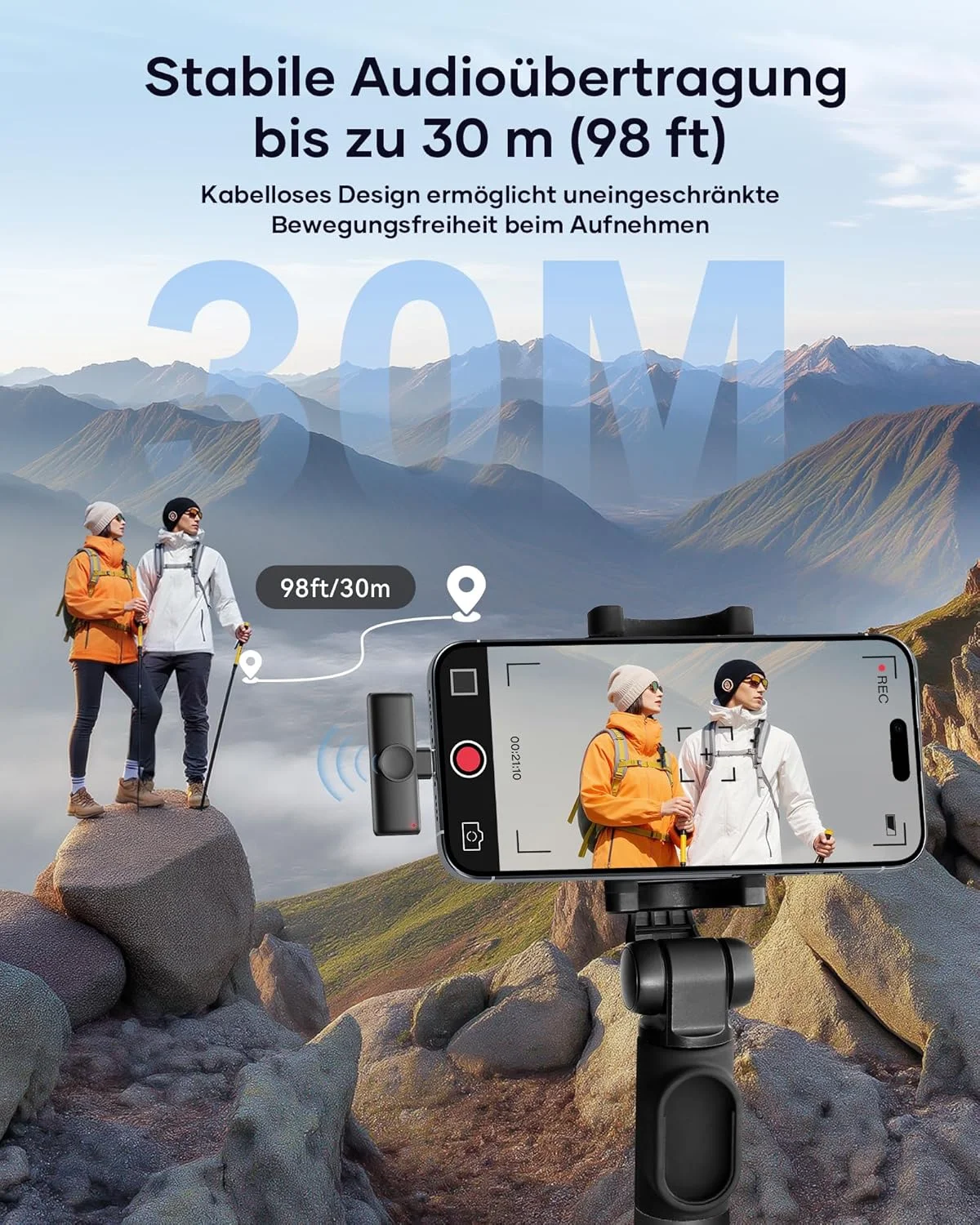 میکروفون یقه ای بی سیم، ست 2 عددی، میکروفون کوچک برای آیفون، آیپد و تلفن همراه اندروید، میکروفون تلفن همراه با حذف نویز، Plug & Play، ایده آل برای ویدئو، پادکست، یوتیوب، TikTok، مشکی