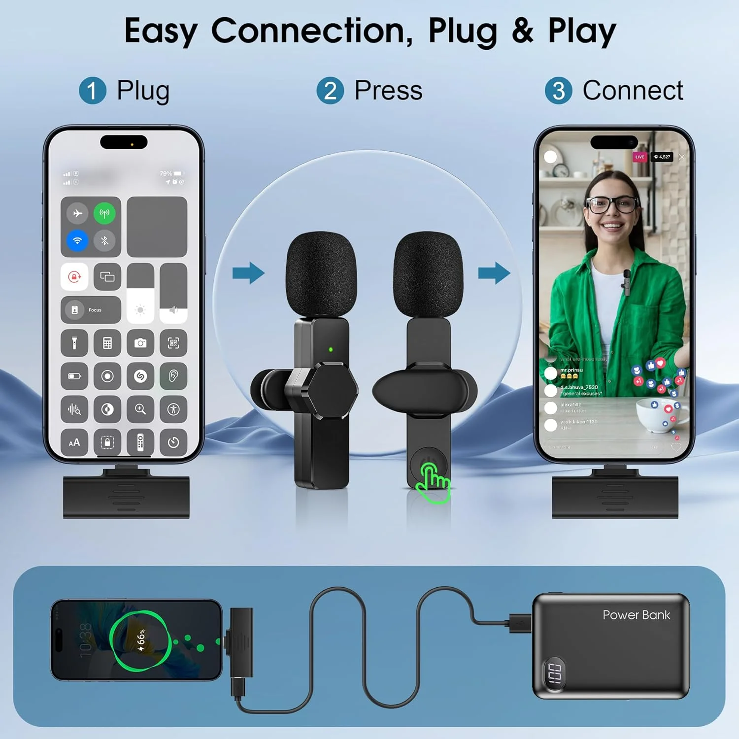 میکروفون یقه‌ای بی‌سیم برای آیفون - کامپیوتر اندروید، میکروفون کوچک برای پخش زنده، ضبط ویدیو، مصاحبه در فضای باز یا داخلی، یوتیوب، تیک‌تاک، ولاگ