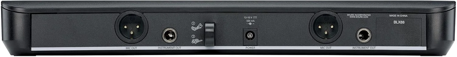 سیستم میکروفون بی سیم UHF Shure BLX188/W85 - ایده آل برای سخنرانان، هنرمندان - 14 ساعت عمر باتری، برد 100 متری | شامل (2) میکروفون یقه ای، گیرنده دو کاناله | باند T11