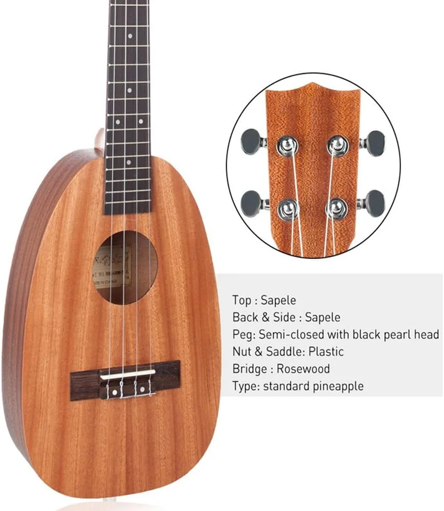 یوکللی سوپرانو آناناسی شکل 66 سانتی‌متری، گیتار آکوستیک، گیتار بومی، گیتار باس، گیتار مسافرتی