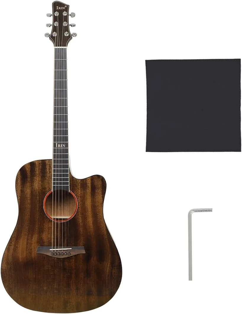 گیتار چوبی یکپارچه، گیتار 41 اینچی، گیتار فولک صنوبر ماهون، گیتار بدون گوشه، گیتار آکوستیک مبتدی، ساز گیتار، گیتار آکوستیک (وینتیج)