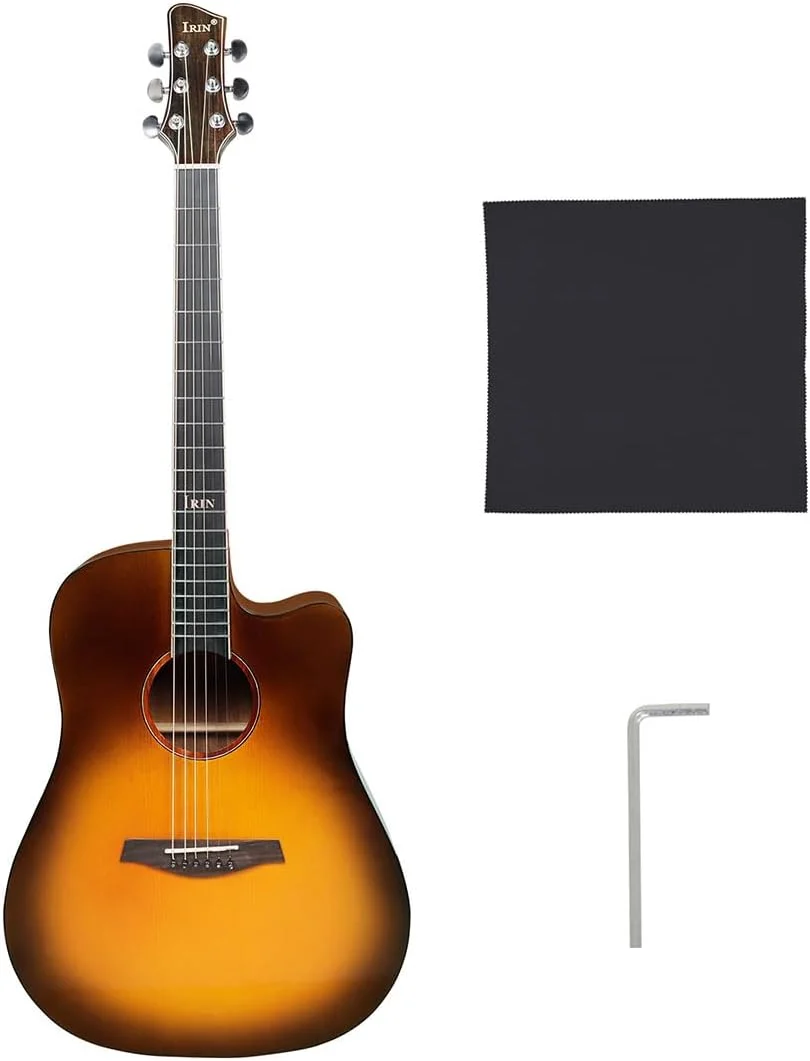 گیتار چوبی جامد، گیتار 41 اینچی، گیتار فُلك صنوبر ماهونى، گیتار بدون گوشه، گیتار آکوستیک مبتدی، ساز گیتار، گیتار آکوستیک (غروب آفتاب)