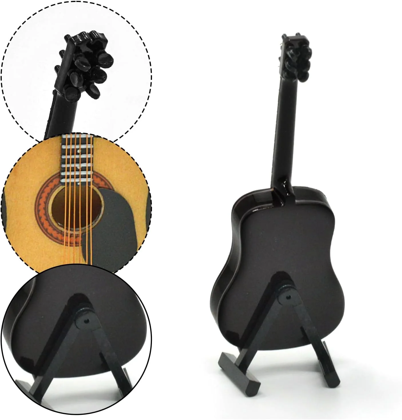 مینی گیتار با پایه و کیف، گیتار آکوستیک مینیاتوری 13 سانتی متری با 6 سیم، دکوری برای خانه، استودیو موسیقی، میز، قفسه، هدیه برای دوستداران گیتار (آکوستیک)