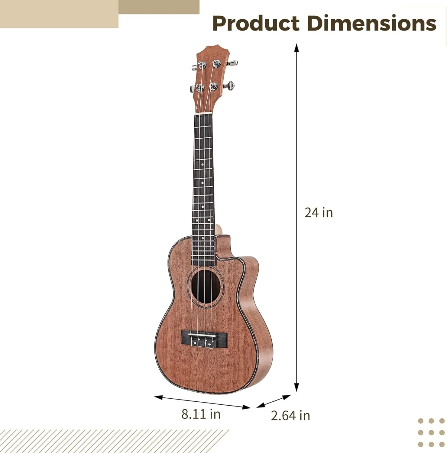 گیتار آکوستیک 4 سیم هاوایی از جنس ماهون با سیستم پیکاپ یکپارچه برای صدای حرفه ای