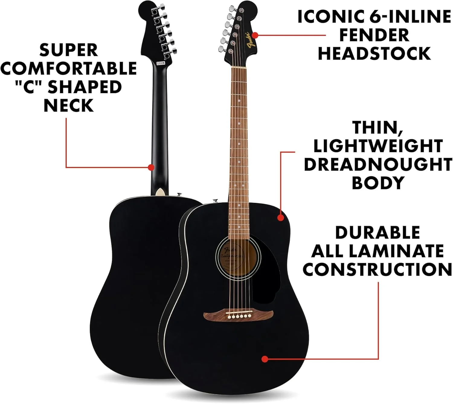 گیتار آکوستیک Fender California Debut Redondo Dreadnought، صفحه صنوبر، پیکگارد مشکی، مشکی گیتار آکوستیک Fender California Debut Redondo Dreadnought، صفحه صنوبر، پیکگارد مشکی، مشکی