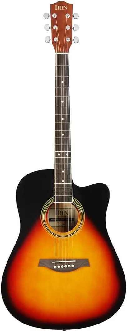 گیتار فولک 41 اینچی، گیتار کلاسیک، گیتار حرفه ای بزرگسالان مبتدی، ساز زهی، ساز گیتار، گیتار آکوستیک، گیتار فولک، گیتار چوب لیندن (غروب آفتاب)