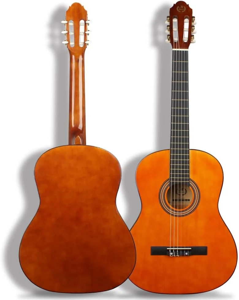 گیتار کنسرت 38 اینچی، گیتار با روکش چوب باس، گیتار کلاسیک، گیتار آکوستیک، گیتار آکوستیک کلاسیک، گیتار مناسب نوازندگان بزرگسال، ساز زهی، ساز موسیقی (نارنجی)