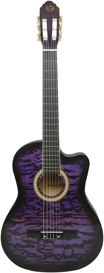 گیتار کلاسیک 39 اینچی، گیتار آکوستیک با صفحه صنوبر، گیتار درجه یک مناسب اجرا برای بزرگسالان، ساز موسیقی، گیتار صنوبر، گیتار فولک، ساز زهی، گیتار آکوستیک (بنفش)