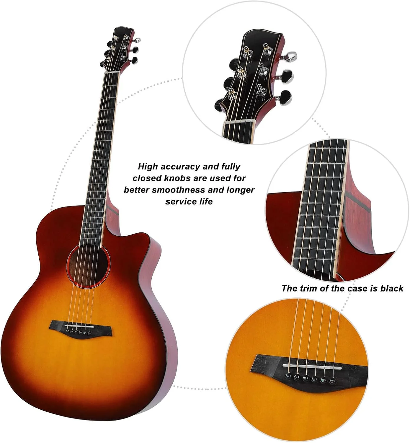 گیتار آکوستیک مبتدی، بافت زیبا، آینه بهبود یافته برای مبتدیان (رنگ غروب آفتاب) گیتار آکوستیک مبتدی، بافت زیبا، آینه بهبود یافته برای مبتدیان (رنگ غروب آفتاب)