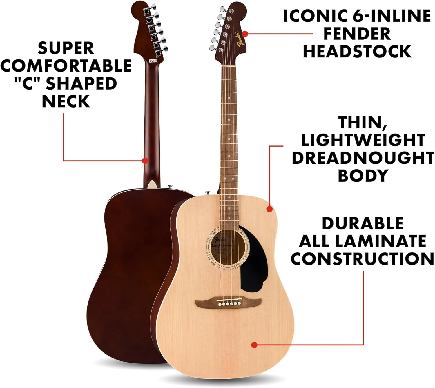 گیتار آکوستیک Fender California Debut Redondo Dreadnought، صفحه رویی صنوبر، پیکگارد مشکی، رنگ طبیعی گیتار آکوستیک Fender California Debut Redondo Dreadnought، صفحه رویی صنوبر، پیکگارد مشکی، رنگ طبیعی